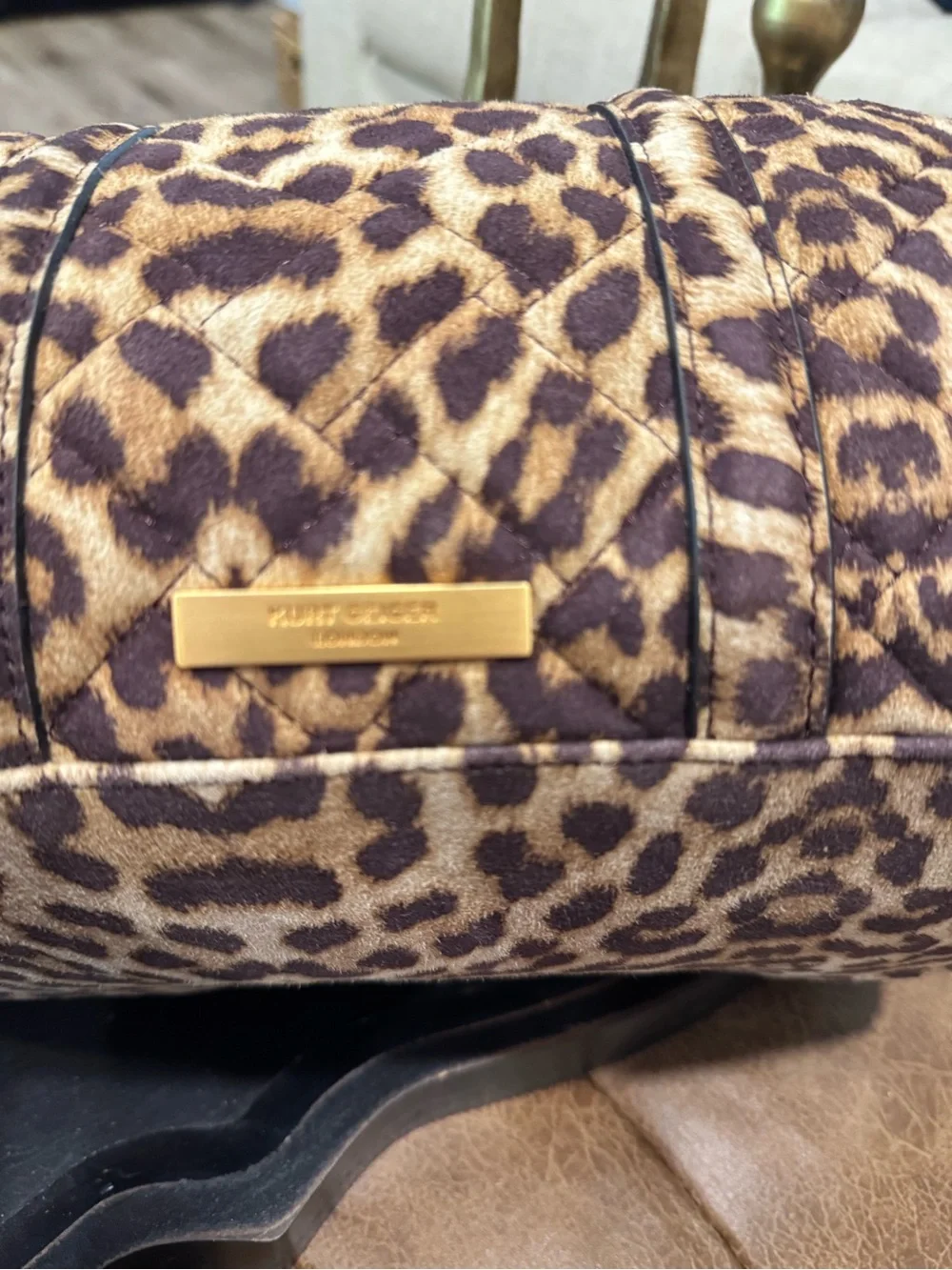 Kurt Geiger Kensington Leopard Boston Quilted Barrel Bag Purse-  Gold Hardware